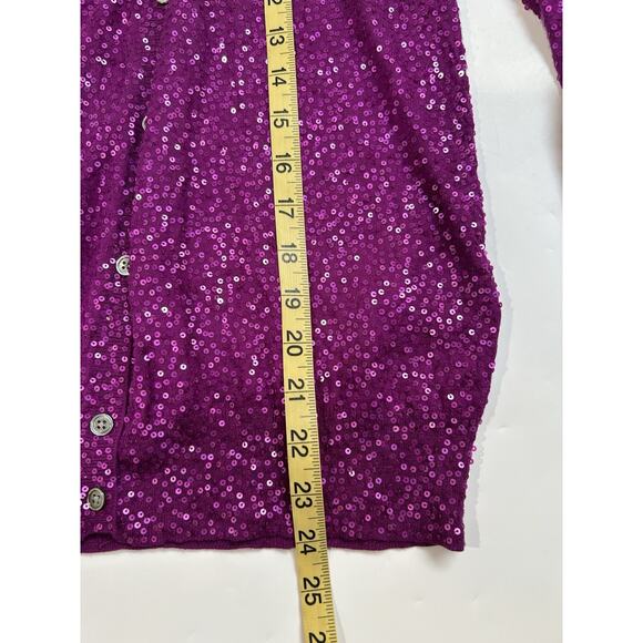 dkny cardigan cashmere And Silk Fully Sequined Size Large Purple Color - Picture 9 of 11